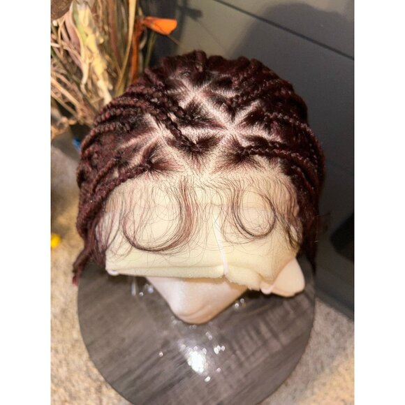 NEW 24” Braided Boho Lace Wig with Curls-burgundy and black - Picture 3 of 8